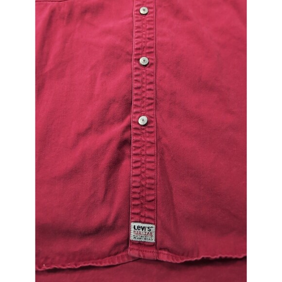 Levis Red Tab Long Sleeve Denim Red Jean Shirt *Missing Button* Vintage Large - Picture 5 of 15